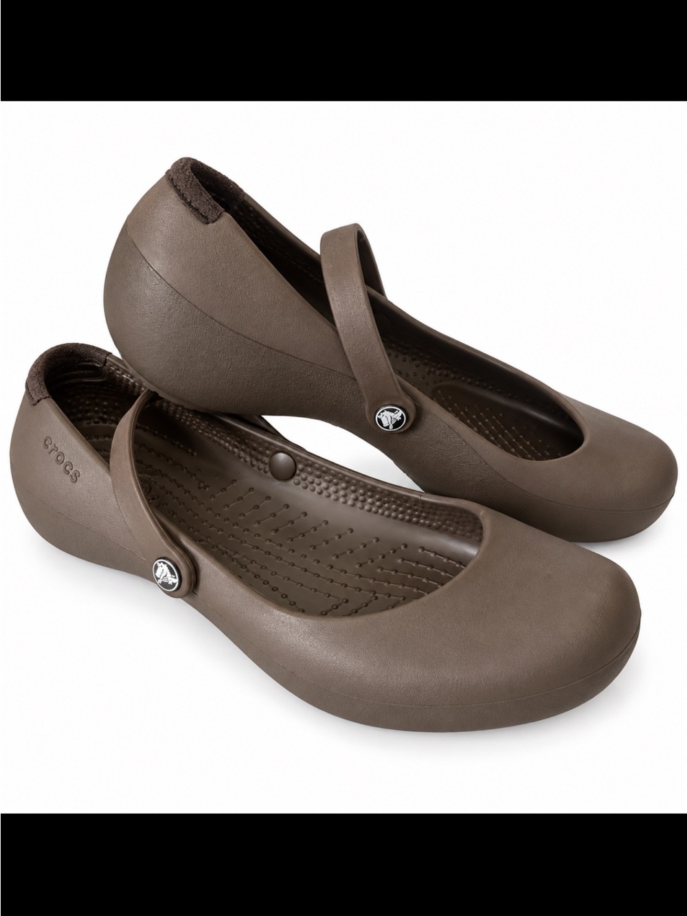 CROCS Women's Taupe Brown Mary Jane-Style Flats